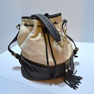 Lionel Handbags Faux Leather 2 Toned Ivory/Black Bucket Bag Vegan